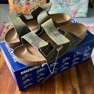Birkenstock, 38 Narrow, Arizona Green Camouflage, Birko-Flor, NEW